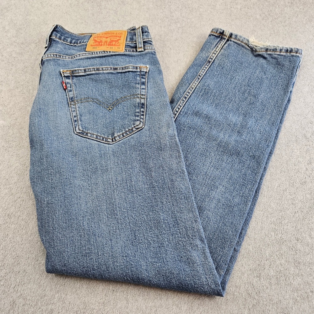 LEVIS 505 Regular Fit Jeans Men 34x32 Blue Denim Straight Leg Casual Classic